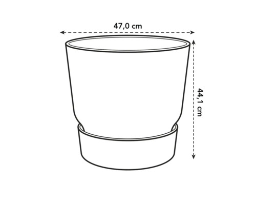 Abbildung eines Pflanzgefäßes mit den Maßen 47,0 cm Breite und 44,1 cm Höhe.