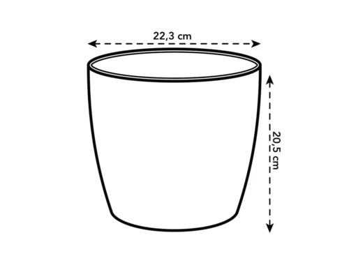 Abbildung eines Pflanzgefäßes mit den Maßen 22,3 cm Breite und 20,5 cm Höhe