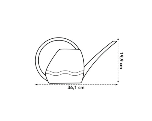 Technische Zeichnung einer Gießkanne mit Maßangaben 36,1 cm und 19,9 cm