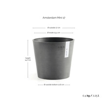 Ecopots Blumentopf Amsterdam Mini 17, Höhe 14,7 Zentimeter, Außendurchmesser 17 Zentimeter, Innendurchmesser 15,4 Zentimeter, Volumen 2,25 Liter.
