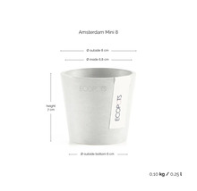 Ecopots Amsterdam Mini 8 Blumentopf: Höhe 7 Zentimeter, Außendurchmesser 8 Zentimeter, Innendurchmesser 6,8 Zentimeter, 0,10 Kilogramm, 0,25 Liter.