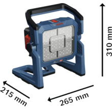Bosch Akku Baustrahler mit den Massen 215 mm, 265 mm und 310 mm.
