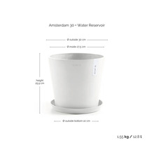 Blumentopf Ecopots Amsterdam 30 mit Untersetzer, Höhe 25,9 Zentimeter, Außendurchmesser 30 Zentimeter, Volumen 12,8 Liter.