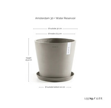 ECOPOTS Amsterdam 30 Blumentopf mit Wasserspeicher, Durchmesser 30 Zentimeter, Höhe 25,9 Zentimeter, Fassungsvermögen 12,8 Liter, Grau.