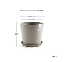 Ecopots Amsterdam 40 Blumentopf mit Wasserreservoir, Höhe 34,8 Zentimeter, Außendurchmesser 40 Zentimeter, Volumen 28 Liter.