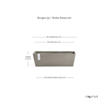 Rechteckiger Pflanzkasten Bruges 55 mit Wasserspeicher, Breite 55,3 Zentimeter, Höhe 17,5 Zentimeter, Volumen 12 Liter, Gewicht 2 Kilogramm.