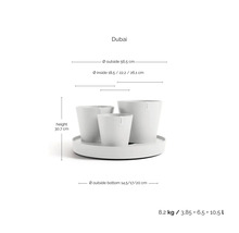 Pflanzgefäß-Set Dubai mit drei Töpfen und Untersetzer, Höhe 30,7 Zentimeter, Durchmesser 56,5 Zentimeter, Volumen 3,85 bis 10,5 Liter.