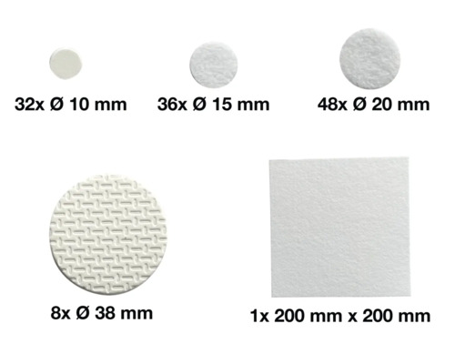Möbelgleiter Set, bestehend aus verschiedenen Größen und Formen