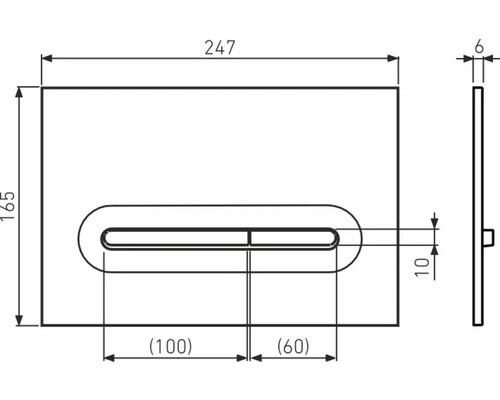 Technische Zeichnung einer Betätigungsplatte mit den Maßen 247 x 165 x 6 Millimeter