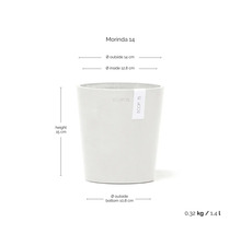 Ecopots Blumentopf Morinda 14 aus Kunststoff: Höhe 15 Zentimeter, Außendurchmesser 14 Zentimeter, Volumen 1,4 Liter, Gewicht 0,32 Kilogramm.