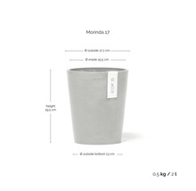 Grauer Ecopots Morinda 17 Blumentopf, Höhe 19,5 Zentimeter, Außendurchmesser 17,1 Zentimeter, Volumen 2 Liter.