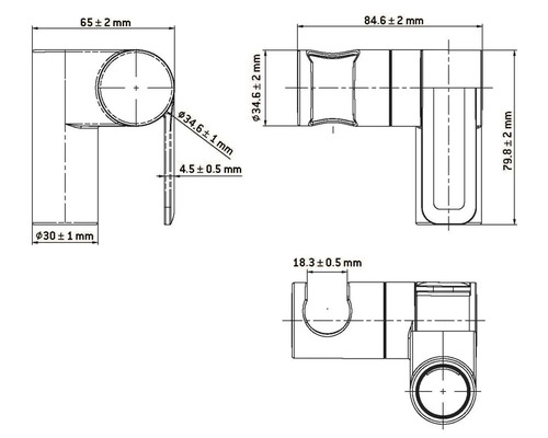 Technische Zeichnung eines Eckverbinders mit Maßangaben