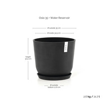 Ecopots Oslo 35 Pflanztopf mit Wasserreservoir, Durchmesser 35 Zentimeter, Höhe 30,5 Zentimeter, Volumen 21,7 Liter, Schwarz.