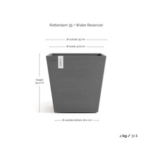 Ecopots Rotterdam 35 quadratischer Blumentopf mit Wasserspeicher, Höhe 34,4 Zentimeter, Breite 35 Zentimeter, Volumen 30 Liter, dunkelgrau.
