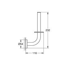 Technische Zeichnung eines Toilettenpapierhalters mit Maßangaben