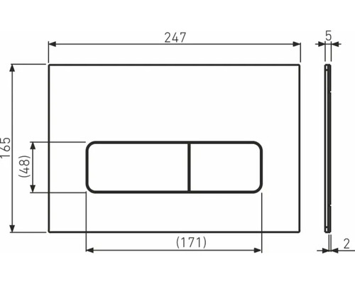 Technische Zeichnung einer Betätigungsplatte mit Abmessungen