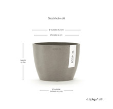 Ecopots Stockholm 16 Blumentopf in Grau, Höhe 12 Zentimeter, Außendurchmesser 16,2 Zentimeter, Volumen 1,8 Liter.