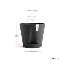 Ecopots Venice 2 40 Blumentopf mit Maßen: Höhe 35,7 Zentimeter, Außendurchmesser 40,2 Zentimeter, Innendurchmesser 37,7 Zentimeter, 4 Liter.