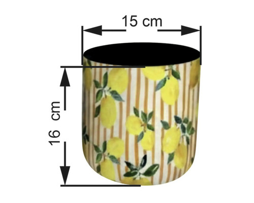 Blumentopf mit Zitronenmuster und den Maßen 15 cm x 16 cm