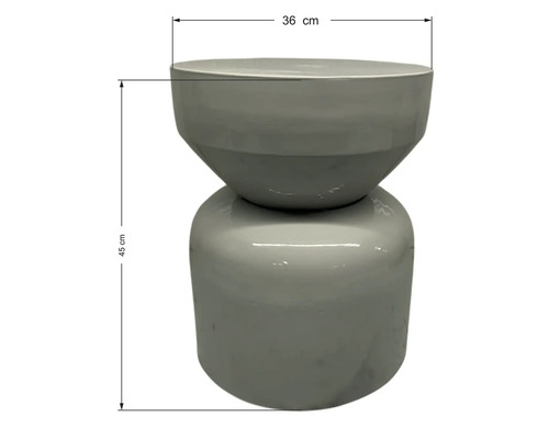 Dekorativer Hocker, 36 cm breit und 45 cm hoch, geeignet für den Innenbereich.