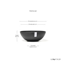ECOPOTS Pflanzschale Vienna 50 mit Maßen: Höhe 18,5 Zentimeter, Außendurchmesser 50,4 Zentimeter und Fassungsvermögen 22,3 Liter.