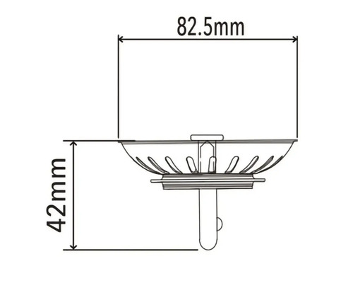 Technische Zeichnung eines Spülbeckensiebkorbventils mit den Maßen 82,5 mm und 42 mm