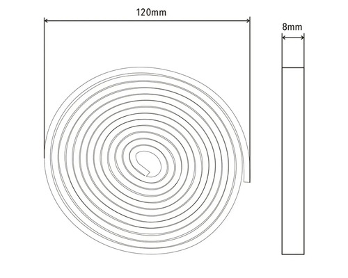 Technische Zeichnung eines Dichtbandes mit den Maßen 120 mm mal 8 mm.