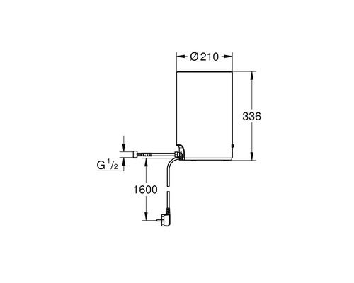 Technische Zeichnung eines Sanitärprodukts mit Maßangaben