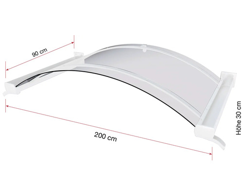 Überdachung mit den Maßen 90 cm x 200 cm x 30 cm.