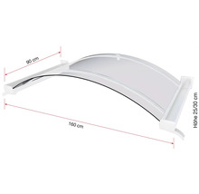 Vordach mit den Maßen 160 x 90 Zentimeter und einer Höhe von 25 bis 30 Zentimeter.