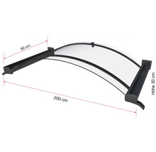 Vordach mit einer Breite von 200 cm, einer Tiefe von 90 cm und einer Höhe von 30 cm