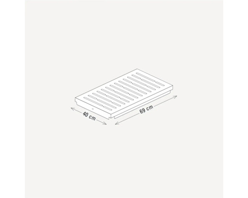 Illustration eines Duschrosts mit den Maßen 40 cm x 69 cm.