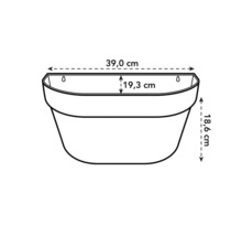 Technische Zeichnung eines Wandblumenkastens mit Maßangaben
