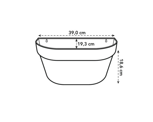 Technische Zeichnung eines Wandblumenkastens mit Maßangaben