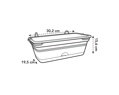 Abbildung eines Blumenkastens mit Maßangaben.