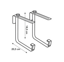 Zwei Badezimmertürhaken mit den Maßen 18,5 cm und 20,5 cm.