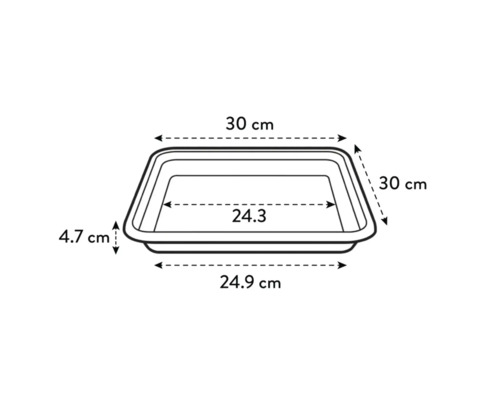 Technische Zeichnung einer Pflanzschale mit Maßangaben