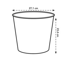 Illustration eines Pflanzgefäßes mit den Maßen 27,1 cm Breite und 23,4 cm Höhe