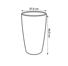 Skizze eines Pflanzgefäßes mit den Maßen 27,0 cm Durchmesser und 44,0 cm Höhe