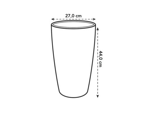 Skizze eines Pflanzgefäßes mit den Maßen 27,0 cm Durchmesser und 44,0 cm Höhe