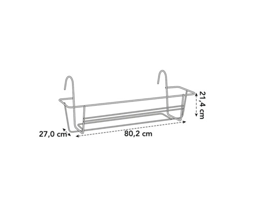 Balkonkastenhalterung mit den Maßen 80,2 cm Länge, 27,0 cm Breite und 21,4 cm Höhe