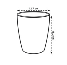 Skizze eines Pflanzgefäßes mit den Maßen 12,7 cm Breite und 15,2 cm Höhe