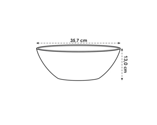Diagramm einer Schale mit einer Breite von 35,7 cm und einer Höhe von 13,0 cm
