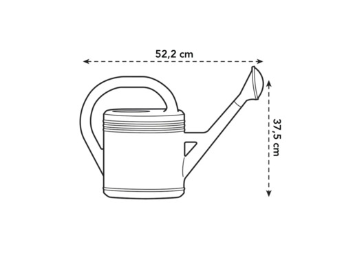 Technische Zeichnung einer Gießkanne mit den Maßen 52,2 cm Breite und 37,5 cm Höhe