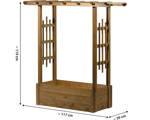 Holz Pflanzkasten mit Rankhilfe, circa 119 cm hoch, circa 117 cm breit und circa 39 cm tief