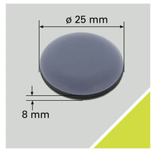 Knopf mit einem Durchmesser von 25 Millimeter und einer Höhe von 8 Millimeter.