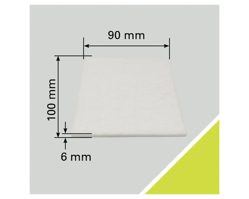Quadratische Filterschaummatte mit den Maßen 100 mal 90 mal 6 Millimeter