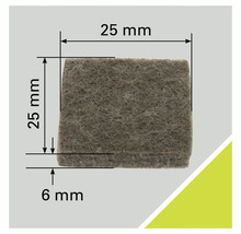 Filzgleiter, quadratisch, 25x25x6 mm, Detailansicht