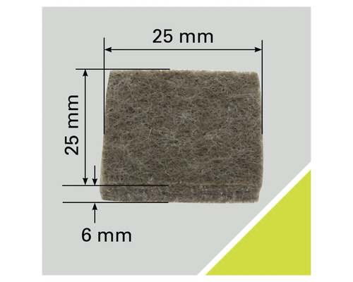 Filzgleiter, quadratisch, 25x25x6 mm, Detailansicht