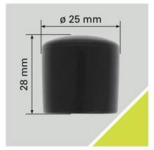 Schwarzer Möbelgleiter mit Durchmesser 25 mm und Höhe 28 mm